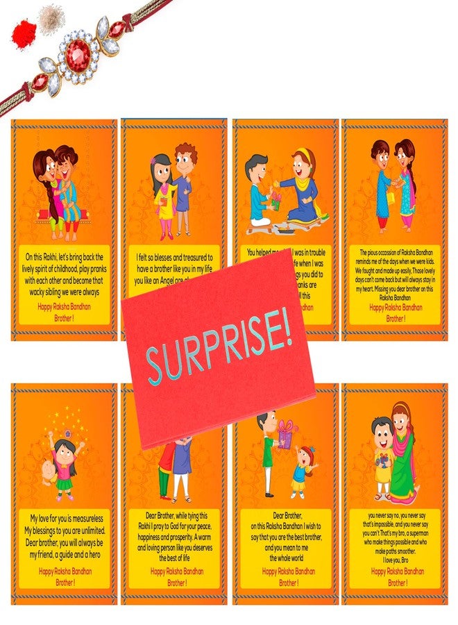 Kaameri Bazaar Set of 9 Surprise Happy Raksha Bandhan Greeting Card for Brother with 1 Set of Rakhi Roli Tilka Pack l rakhi gift for brother l rakhi card for brother - Image 1